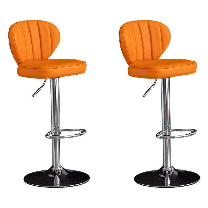 Contemporary Leather Swivel Barstool Indoor Bar Stool with Iron Legs and Low Back Orange Silver 2 Piece Set Clearhalo 'Bar Furniture' 'Bar Stools' 'bar_stools' 'furn' 'furn_bar_stools' 'Furniture' 'furniture_bar_stools' 'Kitchen & Dining Furniture' 4730148
