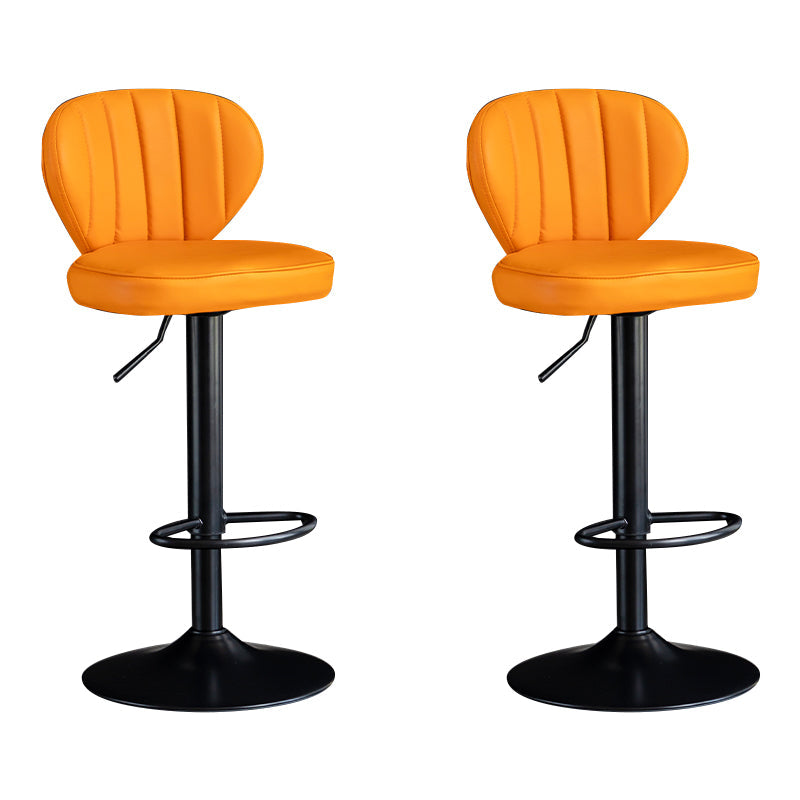 Contemporary Leather Swivel Barstool Indoor Bar Stool with Iron Legs and Low Back Orange Black 2 Piece Set Clearhalo 'Bar Furniture' 'Bar Stools' 'bar_stools' 'furn' 'furn_bar_stools' 'Furniture' 'furniture_bar_stools' 'Kitchen & Dining Furniture' 4730149