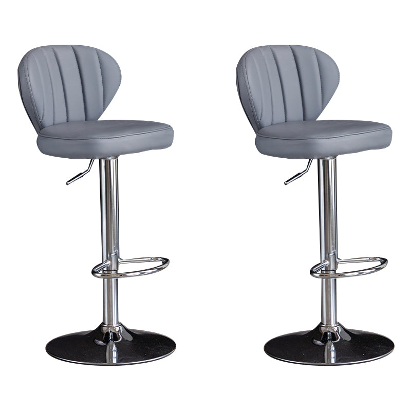 Contemporary Leather Swivel Barstool Indoor Bar Stool with Iron Legs and Low Back Grey Silver 2 Piece Set Clearhalo 'Bar Furniture' 'Bar Stools' 'bar_stools' 'furn' 'furn_bar_stools' 'Furniture' 'furniture_bar_stools' 'Kitchen & Dining Furniture' 4730152