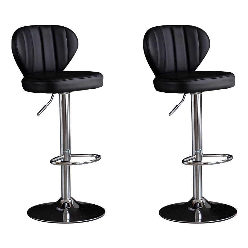 Contemporary Leather Swivel Barstool Indoor Bar Stool with Iron Legs and Low Back Black Silver 2 Piece Set Clearhalo 'Bar Furniture' 'Bar Stools' 'bar_stools' 'furn' 'furn_bar_stools' 'Furniture' 'furniture_bar_stools' 'Kitchen & Dining Furniture' 4730154