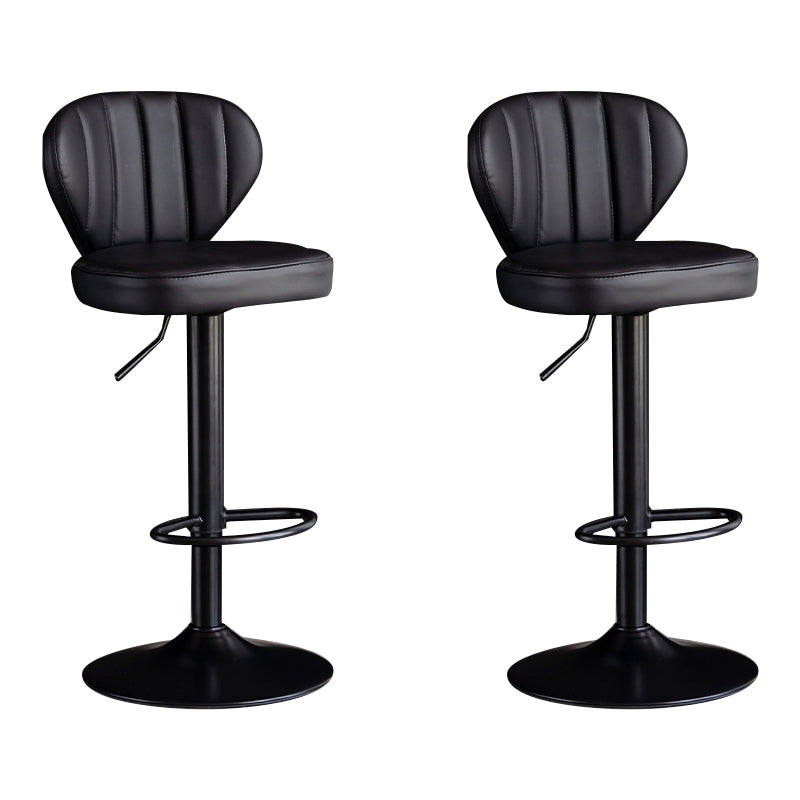 Contemporary Leather Swivel Barstool Indoor Bar Stool with Iron Legs and Low Back Black Black 2 Piece Set Clearhalo 'Bar Furniture' 'Bar Stools' 'bar_stools' 'furn' 'furn_bar_stools' 'Furniture' 'furniture_bar_stools' 'Kitchen & Dining Furniture' 4730155