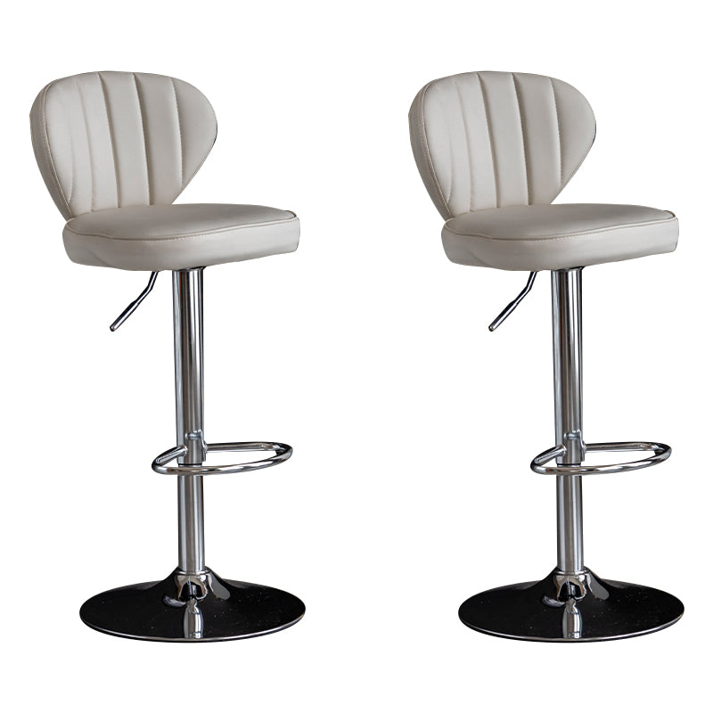 Contemporary Leather Swivel Barstool Indoor Bar Stool with Iron Legs and Low Back White Silver 2 Piece Set Clearhalo 'Bar Furniture' 'Bar Stools' 'bar_stools' 'furn' 'furn_bar_stools' 'Furniture' 'furniture_bar_stools' 'Kitchen & Dining Furniture' 4730156