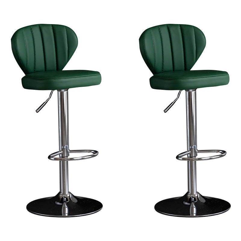 Contemporary Leather Swivel Barstool Indoor Bar Stool with Iron Legs and Low Back Blackish Green Silver 2 Piece Set Clearhalo 'Bar Furniture' 'Bar Stools' 'bar_stools' 'furn' 'furn_bar_stools' 'Furniture' 'furniture_bar_stools' 'Kitchen & Dining Furniture' 4730158