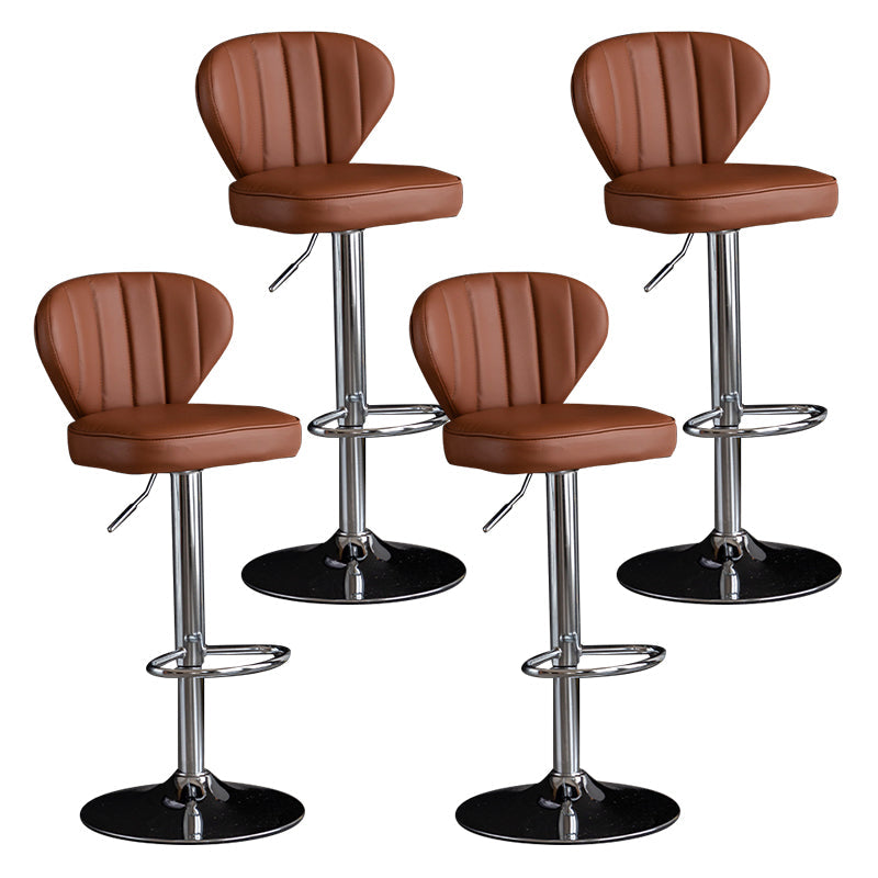 Contemporary Leather Swivel Barstool Indoor Bar Stool with Iron Legs and Low Back Brown Silver 4 Piece Set Clearhalo 'Bar Furniture' 'Bar Stools' 'bar_stools' 'furn' 'furn_bar_stools' 'Furniture' 'furniture_bar_stools' 'Kitchen & Dining Furniture' 4730160