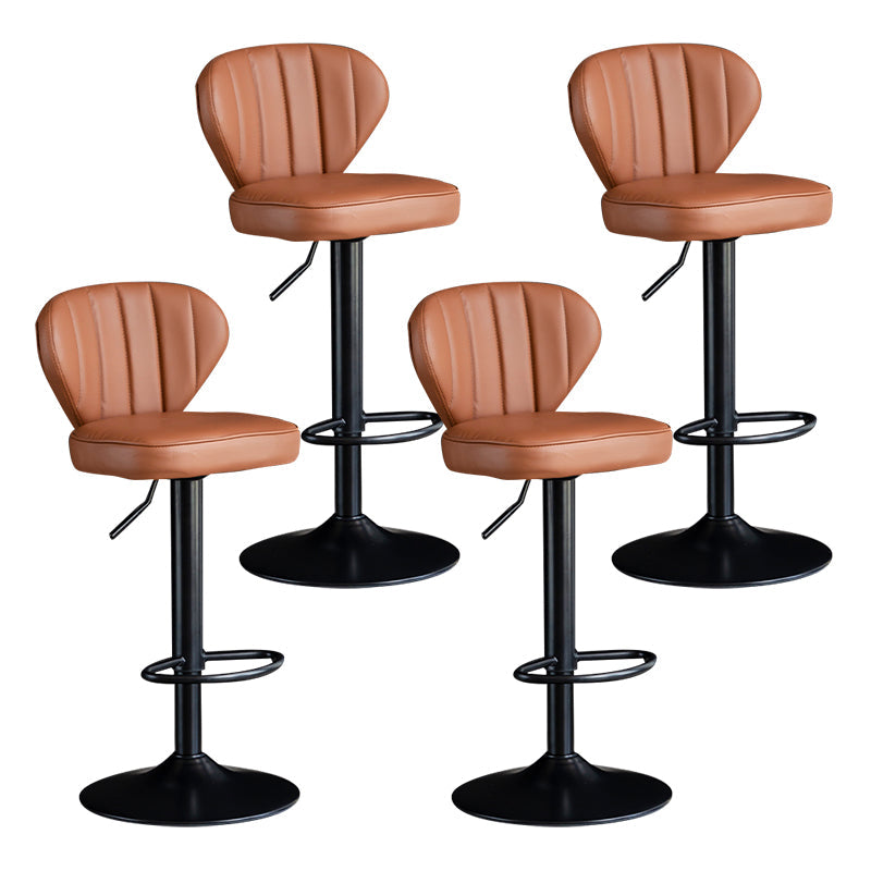 Contemporary Leather Swivel Barstool Indoor Bar Stool with Iron Legs and Low Back Brown Black 4 Piece Set Clearhalo 'Bar Furniture' 'Bar Stools' 'bar_stools' 'furn' 'furn_bar_stools' 'Furniture' 'furniture_bar_stools' 'Kitchen & Dining Furniture' 4730161