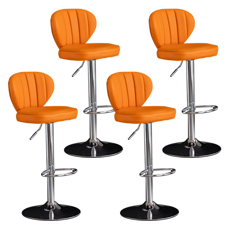 Contemporary Leather Swivel Barstool Indoor Bar Stool with Iron Legs and Low Back Orange Silver 4 Piece Set Clearhalo 'Bar Furniture' 'Bar Stools' 'bar_stools' 'furn' 'furn_bar_stools' 'Furniture' 'furniture_bar_stools' 'Kitchen & Dining Furniture' 4730162