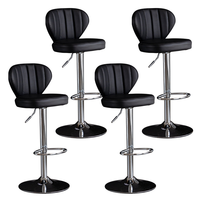 Contemporary Leather Swivel Barstool Indoor Bar Stool with Iron Legs and Low Back Black Silver 4 Piece Set Clearhalo 'Bar Furniture' 'Bar Stools' 'bar_stools' 'furn' 'furn_bar_stools' 'Furniture' 'furniture_bar_stools' 'Kitchen & Dining Furniture' 4730168