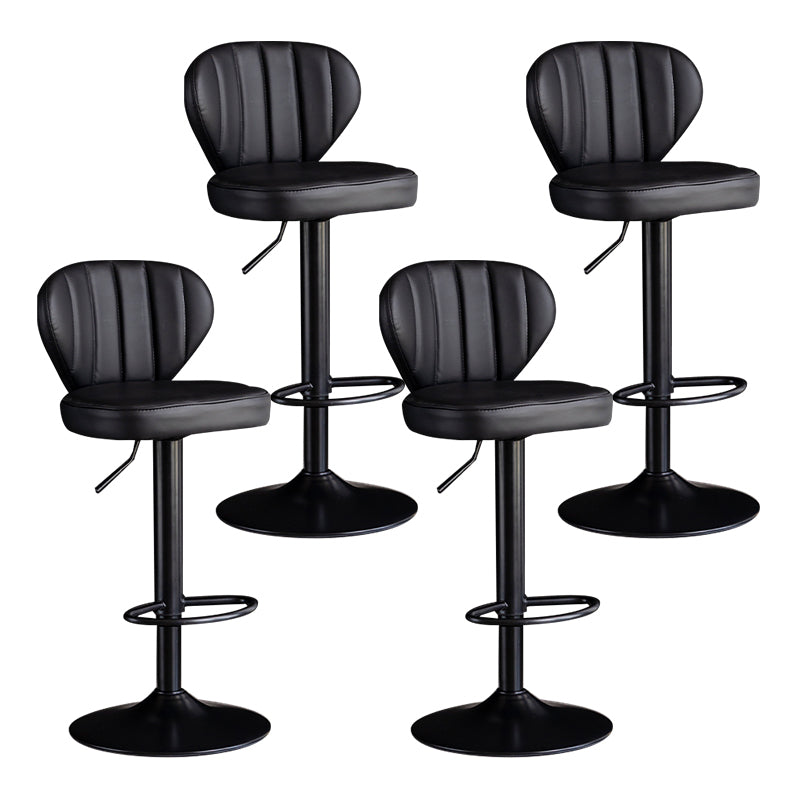 Contemporary Leather Swivel Barstool Indoor Bar Stool with Iron Legs and Low Back Black Black 4 Piece Set Clearhalo 'Bar Furniture' 'Bar Stools' 'bar_stools' 'furn' 'furn_bar_stools' 'Furniture' 'furniture_bar_stools' 'Kitchen & Dining Furniture' 4730169
