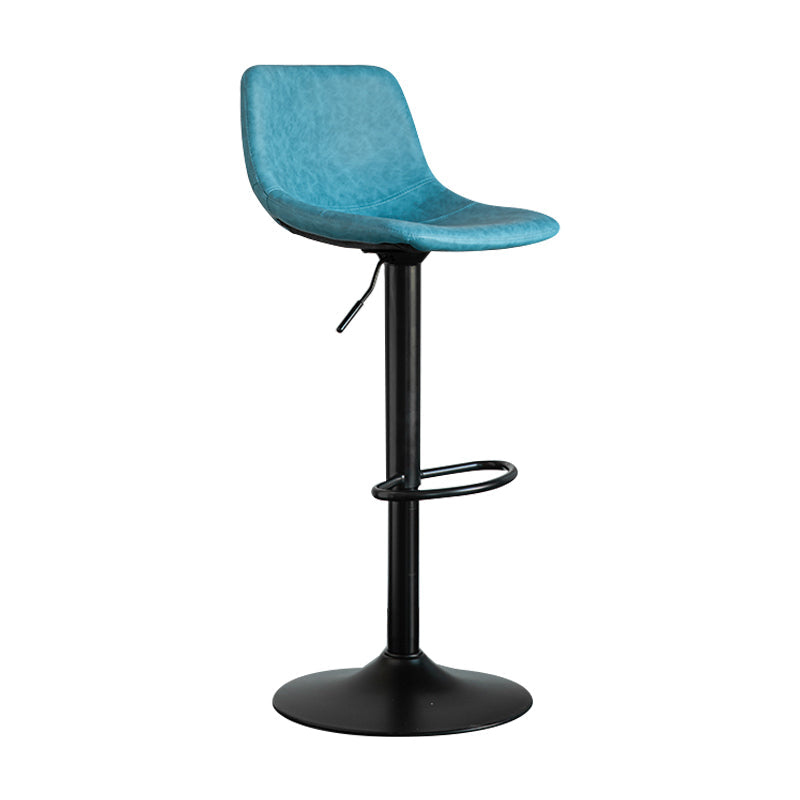 Contemporary Leather Swivel Barstool Indoor Bar Stool with Metal Base and Low Back Blue 1 Piece Clearhalo 'Bar Furniture' 'Bar Stools' 'bar_stools' 'furn' 'furn_bar_stools' 'Furniture' 'furniture_bar_stools' 'Kitchen & Dining Furniture' 4730195