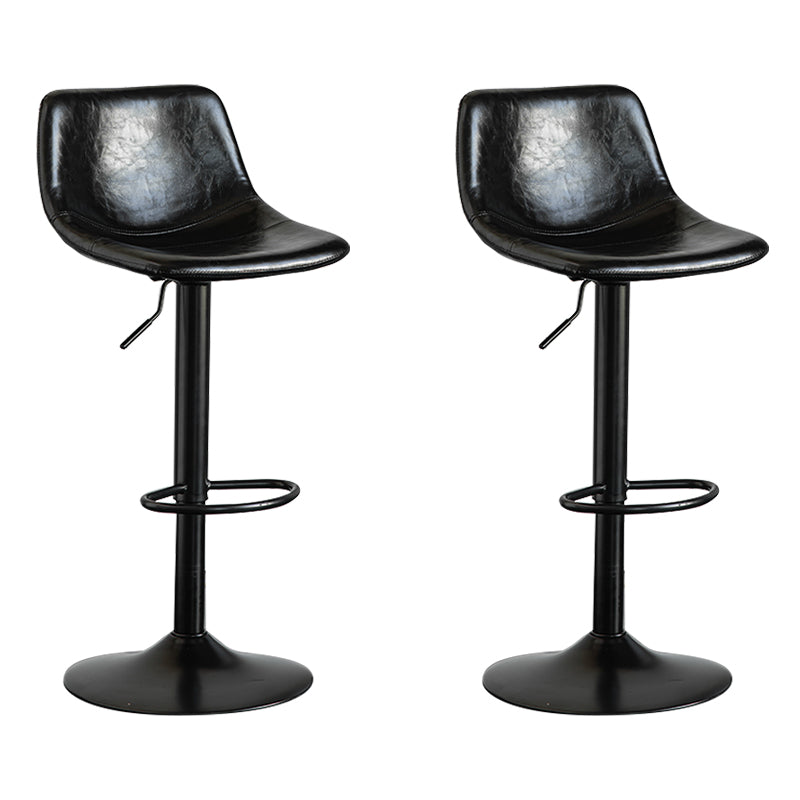 Contemporary Leather Swivel Barstool Indoor Bar Stool with Metal Base and Low Back Black 2 Piece Set Clearhalo 'Bar Furniture' 'Bar Stools' 'bar_stools' 'furn' 'furn_bar_stools' 'Furniture' 'furniture_bar_stools' 'Kitchen & Dining Furniture' 4730202
