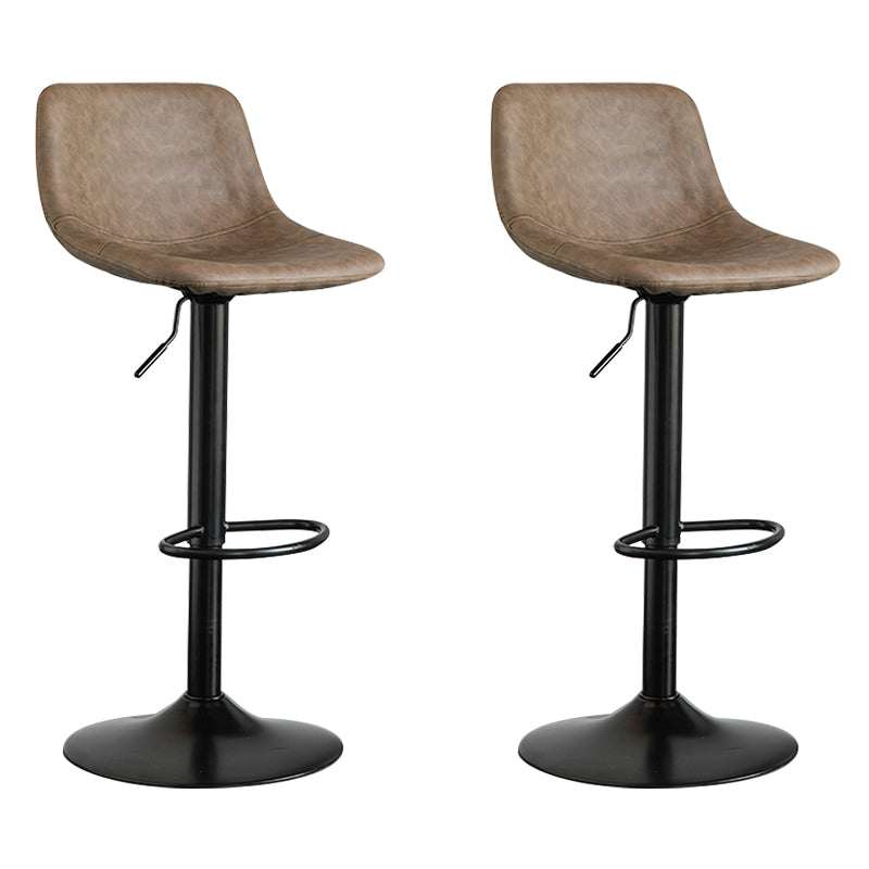 Contemporary Leather Swivel Barstool Indoor Bar Stool with Metal Base and Low Back Brown 2 Piece Set Clearhalo 'Bar Furniture' 'Bar Stools' 'bar_stools' 'furn' 'furn_bar_stools' 'Furniture' 'furniture_bar_stools' 'Kitchen & Dining Furniture' 4730204