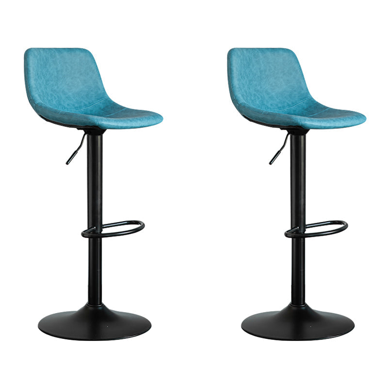 Contemporary Leather Swivel Barstool Indoor Bar Stool with Metal Base and Low Back Blue 2 Piece Set Clearhalo 'Bar Furniture' 'Bar Stools' 'bar_stools' 'furn' 'furn_bar_stools' 'Furniture' 'furniture_bar_stools' 'Kitchen & Dining Furniture' 4730206