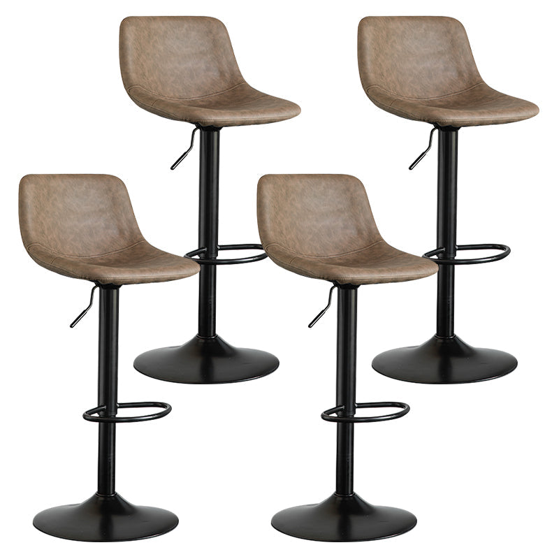 Contemporary Leather Swivel Barstool Indoor Bar Stool with Metal Base and Low Back Brown 4 Piece Set Clearhalo 'Bar Furniture' 'Bar Stools' 'bar_stools' 'furn' 'furn_bar_stools' 'Furniture' 'furniture_bar_stools' 'Kitchen & Dining Furniture' 4730215