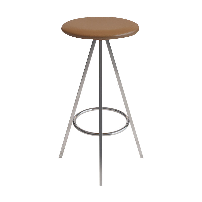Industrial Style Barstools Leather Seats Metal 3 Legs Counter Stools for Dining Room Brown Silver 1 Piece Clearhalo 'Bar Furniture' 'Bar Stools' 'bar_stools' 'furn' 'furn_bar_stools' 'Furniture' 'furniture_bar_stools' 'Kitchen & Dining Furniture' 4730225