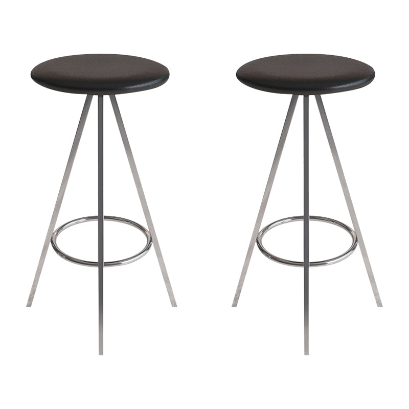 Industrial Style Barstools Leather Seats Metal 3 Legs Counter Stools for Dining Room Black Silver 2 Piece Set Clearhalo 'Bar Furniture' 'Bar Stools' 'bar_stools' 'furn' 'furn_bar_stools' 'Furniture' 'furniture_bar_stools' 'Kitchen & Dining Furniture' 4730230