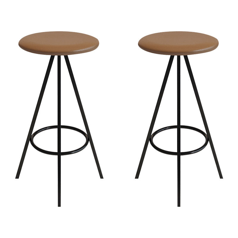 Industrial Style Barstools Leather Seats Metal 3 Legs Counter Stools for Dining Room Brown Black 2 Piece Set Clearhalo 'Bar Furniture' 'Bar Stools' 'bar_stools' 'furn' 'furn_bar_stools' 'Furniture' 'furniture_bar_stools' 'Kitchen & Dining Furniture' 4730232
