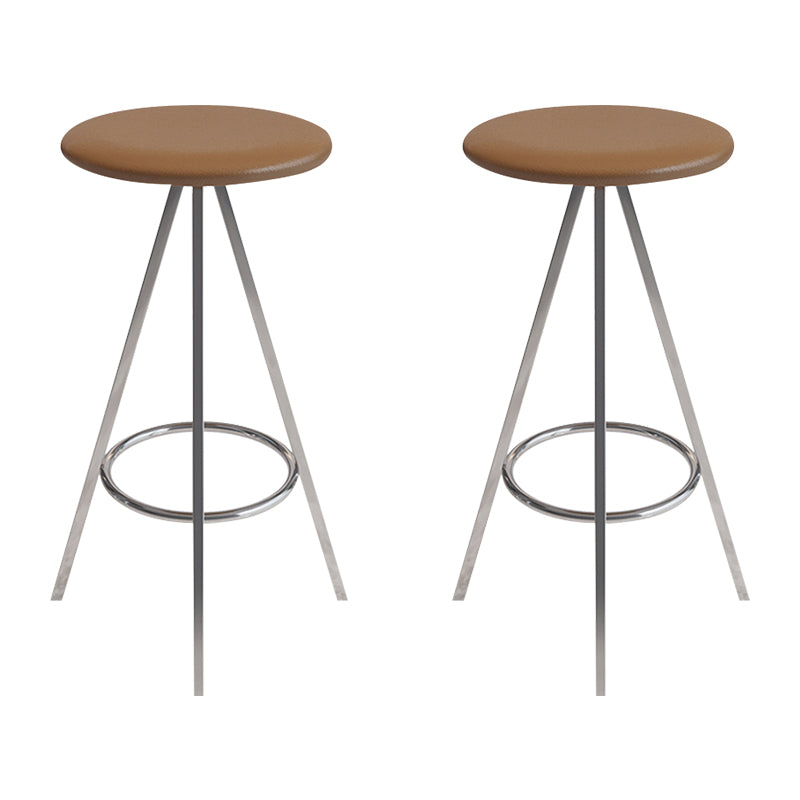 Industrial Style Barstools Leather Seats Metal 3 Legs Counter Stools for Dining Room Brown Silver 2 Piece Set Clearhalo 'Bar Furniture' 'Bar Stools' 'bar_stools' 'furn' 'furn_bar_stools' 'Furniture' 'furniture_bar_stools' 'Kitchen & Dining Furniture' 4730234