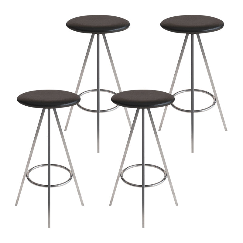 Industrial Style Barstools Leather Seats Metal 3 Legs Counter Stools for Dining Room Black Silver 4 Piece Set Clearhalo 'Bar Furniture' 'Bar Stools' 'bar_stools' 'furn' 'furn_bar_stools' 'Furniture' 'furniture_bar_stools' 'Kitchen & Dining Furniture' 4730238