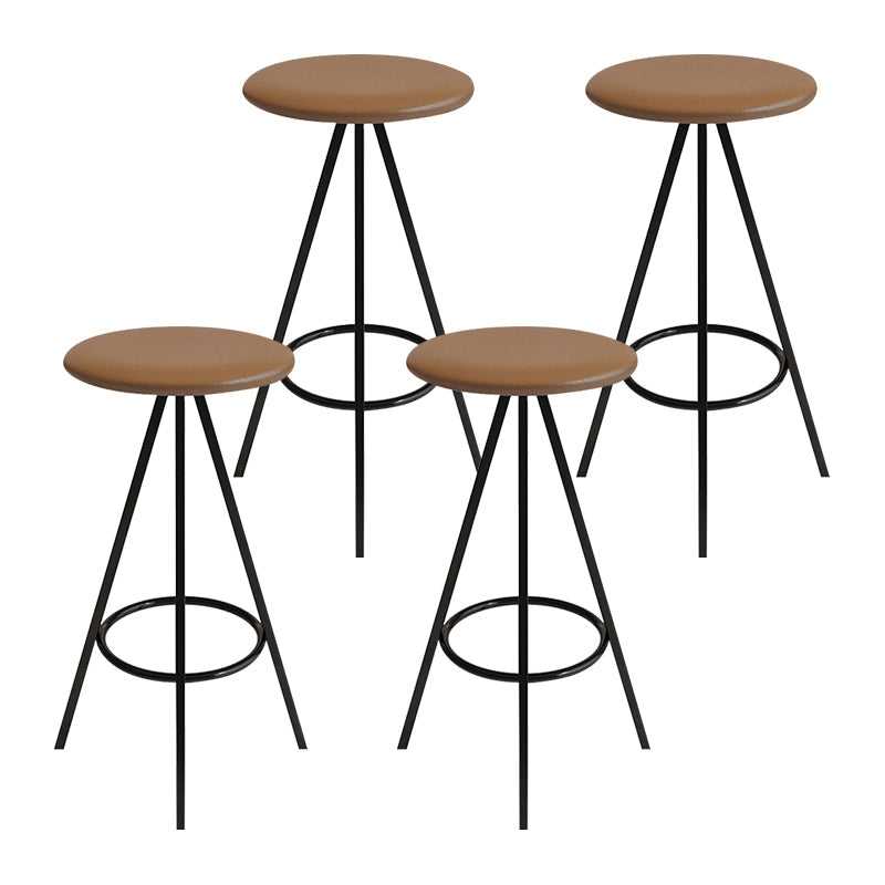 Industrial Style Barstools Leather Seats Metal 3 Legs Counter Stools for Dining Room Brown Black 4 Piece Set Clearhalo 'Bar Furniture' 'Bar Stools' 'bar_stools' 'furn' 'furn_bar_stools' 'Furniture' 'furniture_bar_stools' 'Kitchen & Dining Furniture' 4730239
