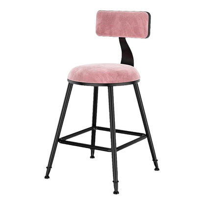 Nordic Style Velvet Barstool Indoor Black Iron 4 Legs Bar Stool for Coffee Shop Pink 1 Piece Short Stool(18"H) Clearhalo 'Bar Furniture' 'Bar Stools' 'bar_stools' 'furn' 'furn_bar_stools' 'Furniture' 'furniture_bar_stools' 'Kitchen & Dining Furniture' 4730252