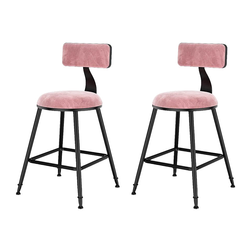 Nordic Style Velvet Barstool Indoor Black Iron 4 Legs Bar Stool for Coffee Shop Pink 2 Piece Set Short Stool(18"H) Clearhalo 'Bar Furniture' 'Bar Stools' 'bar_stools' 'furn' 'furn_bar_stools' 'Furniture' 'furniture_bar_stools' 'Kitchen & Dining Furniture' 4730260