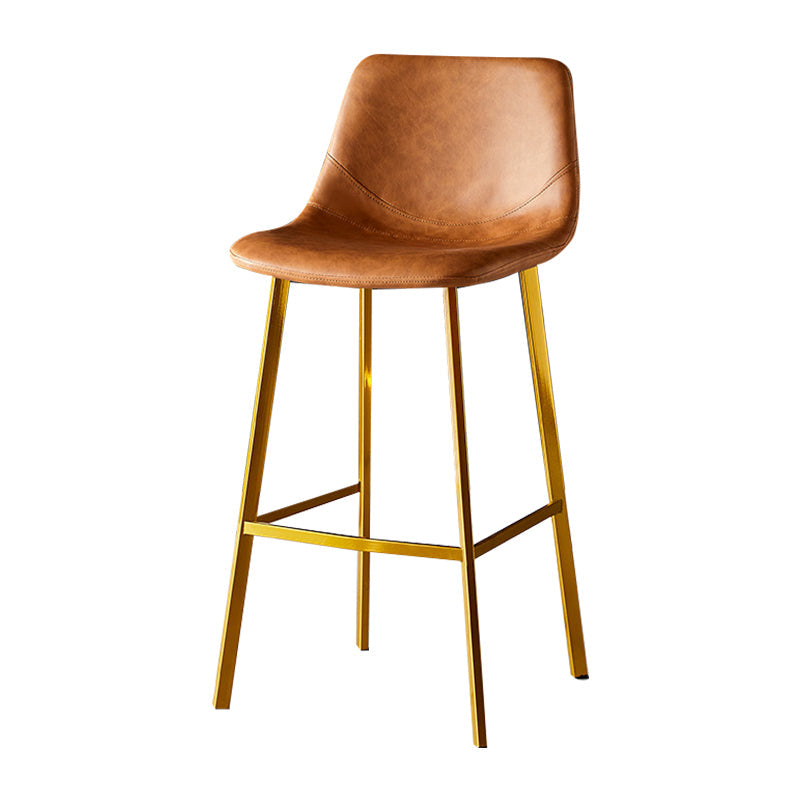 Industrial Leather Iron Counter Stools Low Back Bar Stools with Footrest Brown Gold 1 Piece Clearhalo 'Bar Furniture' 'Bar Stools' 'bar_stools' 'furn' 'furn_bar_stools' 'Furniture' 'furniture_bar_stools' 'Kitchen & Dining Furniture' 4730300