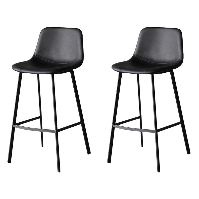 Industrial Leather Iron Counter Stools Low Back Bar Stools with Footrest Black Black 2 Piece Set Clearhalo 'Bar Furniture' 'Bar Stools' 'bar_stools' 'furn' 'furn_bar_stools' 'Furniture' 'furniture_bar_stools' 'Kitchen & Dining Furniture' 4730301