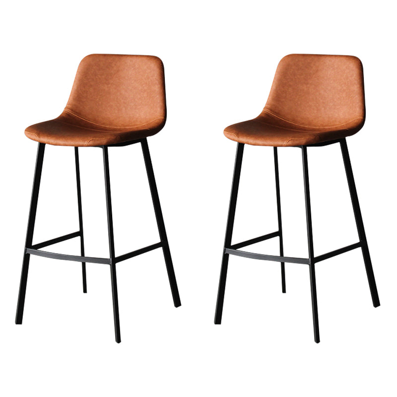 Industrial Leather Iron Counter Stools Low Back Bar Stools with Footrest Brown Black 2 Piece Set Clearhalo 'Bar Furniture' 'Bar Stools' 'bar_stools' 'furn' 'furn_bar_stools' 'Furniture' 'furniture_bar_stools' 'Kitchen & Dining Furniture' 4730303