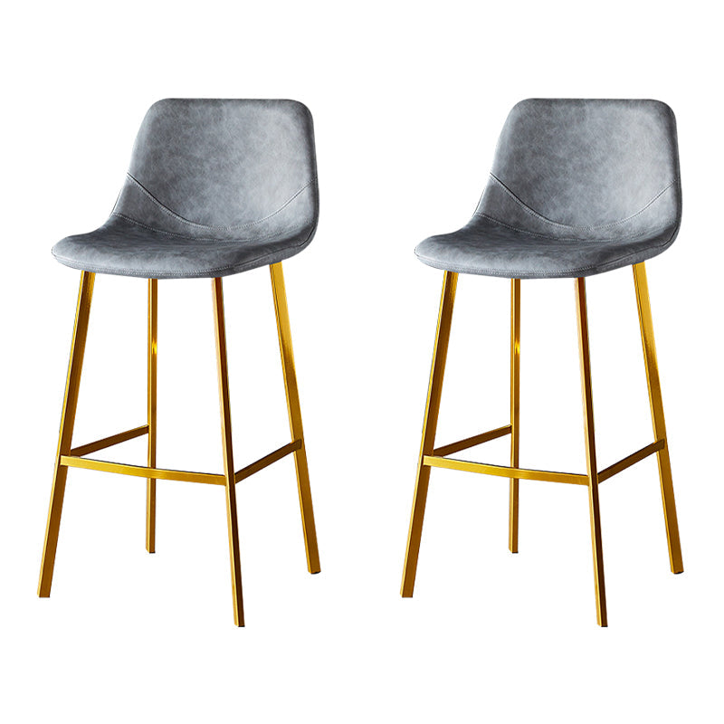 Industrial Leather Iron Counter Stools Low Back Bar Stools with Footrest Grey Gold 2 Piece Set Clearhalo 'Bar Furniture' 'Bar Stools' 'bar_stools' 'furn' 'furn_bar_stools' 'Furniture' 'furniture_bar_stools' 'Kitchen & Dining Furniture' 4730307