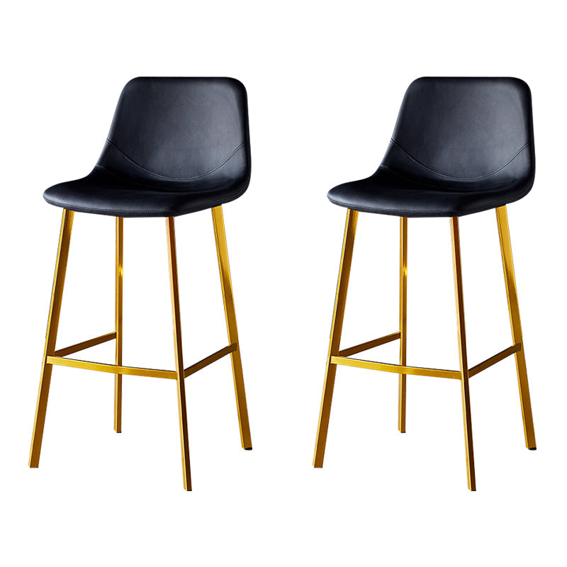 Industrial Leather Iron Counter Stools Low Back Bar Stools with Footrest Black Gold 2 Piece Set Clearhalo 'Bar Furniture' 'Bar Stools' 'bar_stools' 'furn' 'furn_bar_stools' 'Furniture' 'furniture_bar_stools' 'Kitchen & Dining Furniture' 4730308