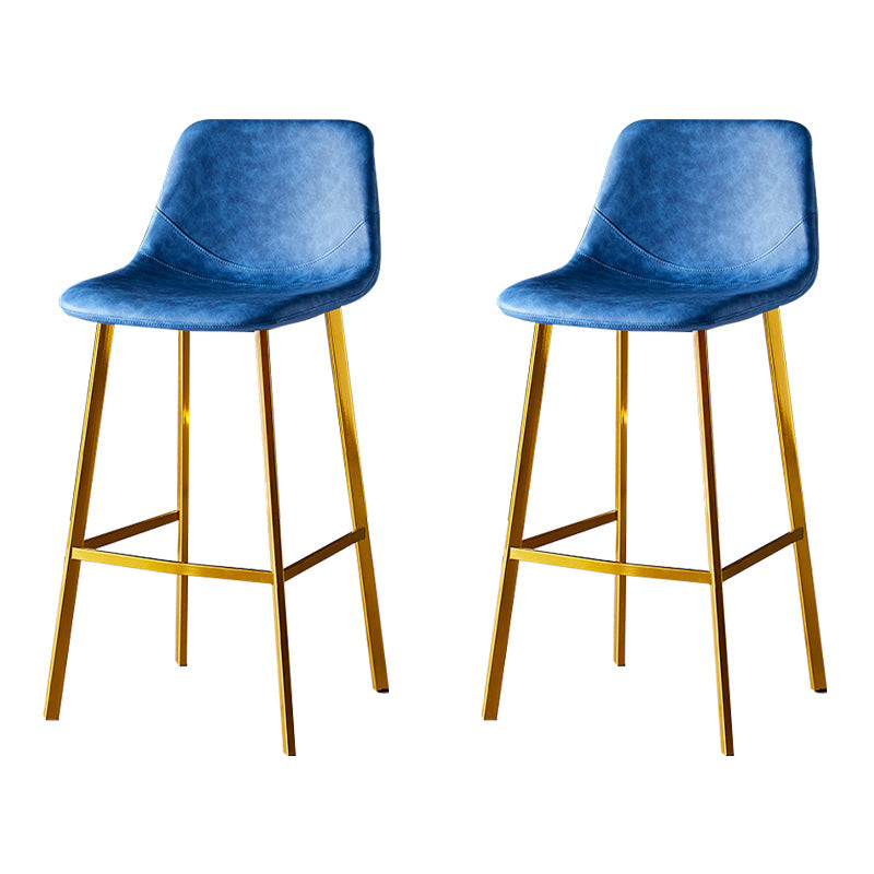 Industrial Leather Iron Counter Stools Low Back Bar Stools with Footrest Blue Gold 2 Piece Set Clearhalo 'Bar Furniture' 'Bar Stools' 'bar_stools' 'furn' 'furn_bar_stools' 'Furniture' 'furniture_bar_stools' 'Kitchen & Dining Furniture' 4730310