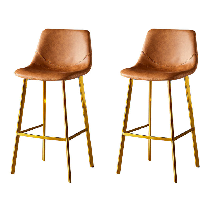 Industrial Leather Iron Counter Stools Low Back Bar Stools with Footrest Brown Gold 2 Piece Set Clearhalo 'Bar Furniture' 'Bar Stools' 'bar_stools' 'furn' 'furn_bar_stools' 'Furniture' 'furniture_bar_stools' 'Kitchen & Dining Furniture' 4730312