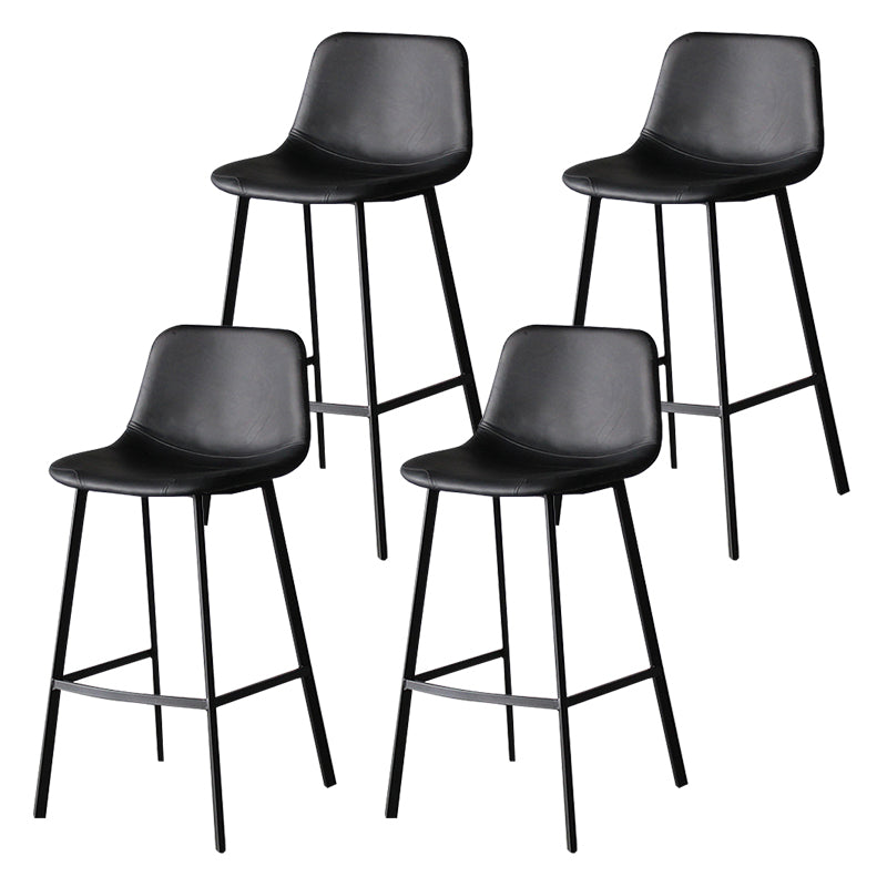 Industrial Leather Iron Counter Stools Low Back Bar Stools with Footrest Black Black 4 Piece Set Clearhalo 'Bar Furniture' 'Bar Stools' 'bar_stools' 'furn' 'furn_bar_stools' 'Furniture' 'furniture_bar_stools' 'Kitchen & Dining Furniture' 4730313