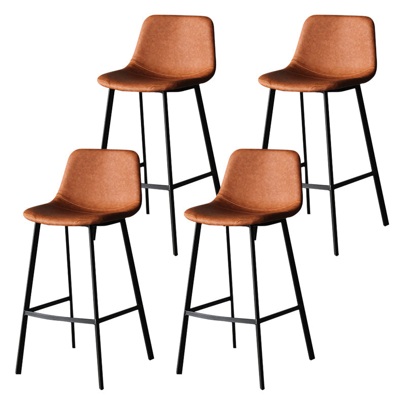 Industrial Leather Iron Counter Stools Low Back Bar Stools with Footrest Brown Black 4 Piece Set Clearhalo 'Bar Furniture' 'Bar Stools' 'bar_stools' 'furn' 'furn_bar_stools' 'Furniture' 'furniture_bar_stools' 'Kitchen & Dining Furniture' 4730315