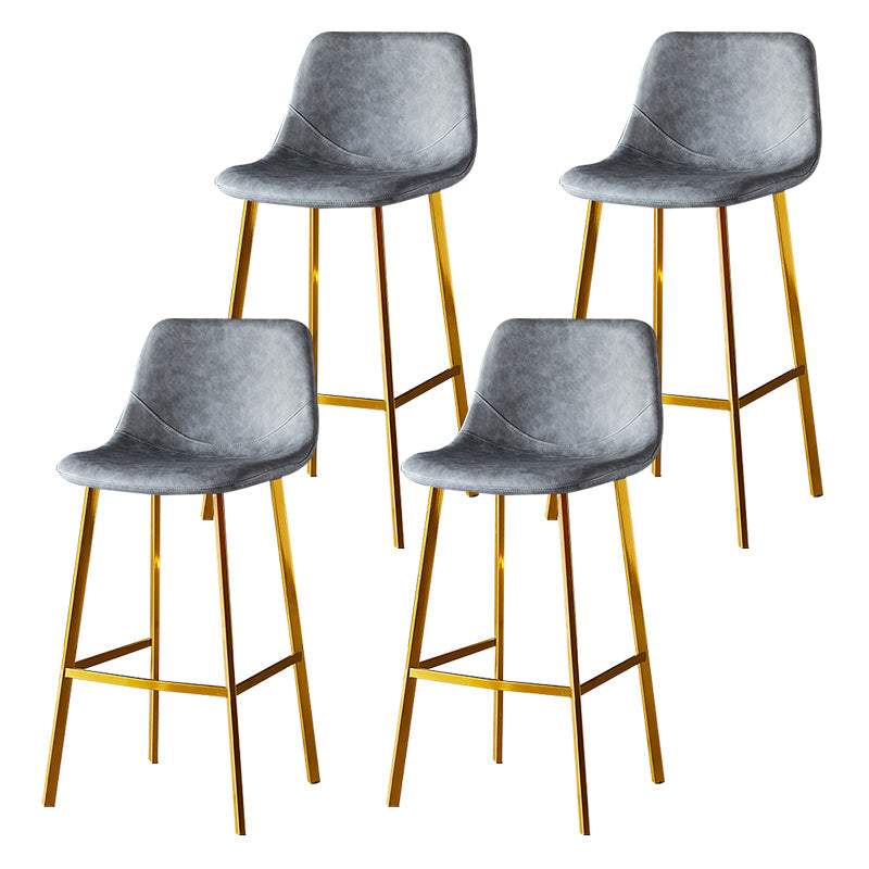 Industrial Leather Iron Counter Stools Low Back Bar Stools with Footrest Grey Gold 4 Piece Set Clearhalo 'Bar Furniture' 'Bar Stools' 'bar_stools' 'furn' 'furn_bar_stools' 'Furniture' 'furniture_bar_stools' 'Kitchen & Dining Furniture' 4730319