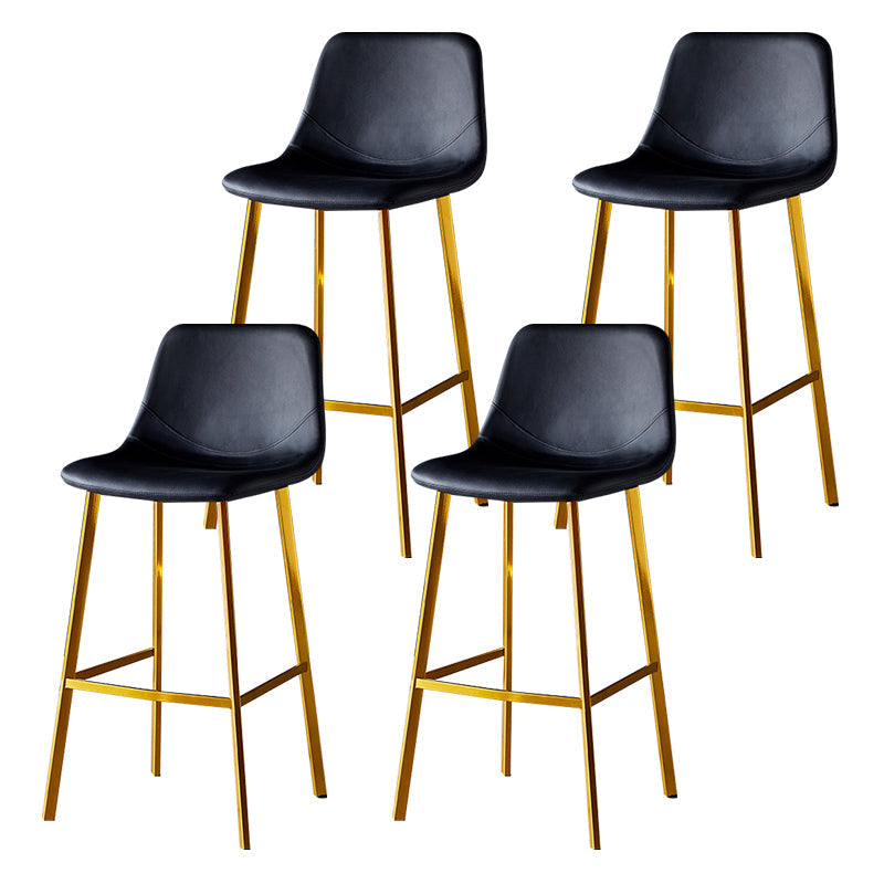 Industrial Leather Iron Counter Stools Low Back Bar Stools with Footrest Black Gold 4 Piece Set Clearhalo 'Bar Furniture' 'Bar Stools' 'bar_stools' 'furn' 'furn_bar_stools' 'Furniture' 'furniture_bar_stools' 'Kitchen & Dining Furniture' 4730320