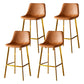 Industrial Leather Iron Counter Stools Low Back Bar Stools with Footrest Brown Gold 4 Piece Set Clearhalo 'Bar Furniture' 'Bar Stools' 'bar_stools' 'furn' 'furn_bar_stools' 'Furniture' 'furniture_bar_stools' 'Kitchen & Dining Furniture' 4730324