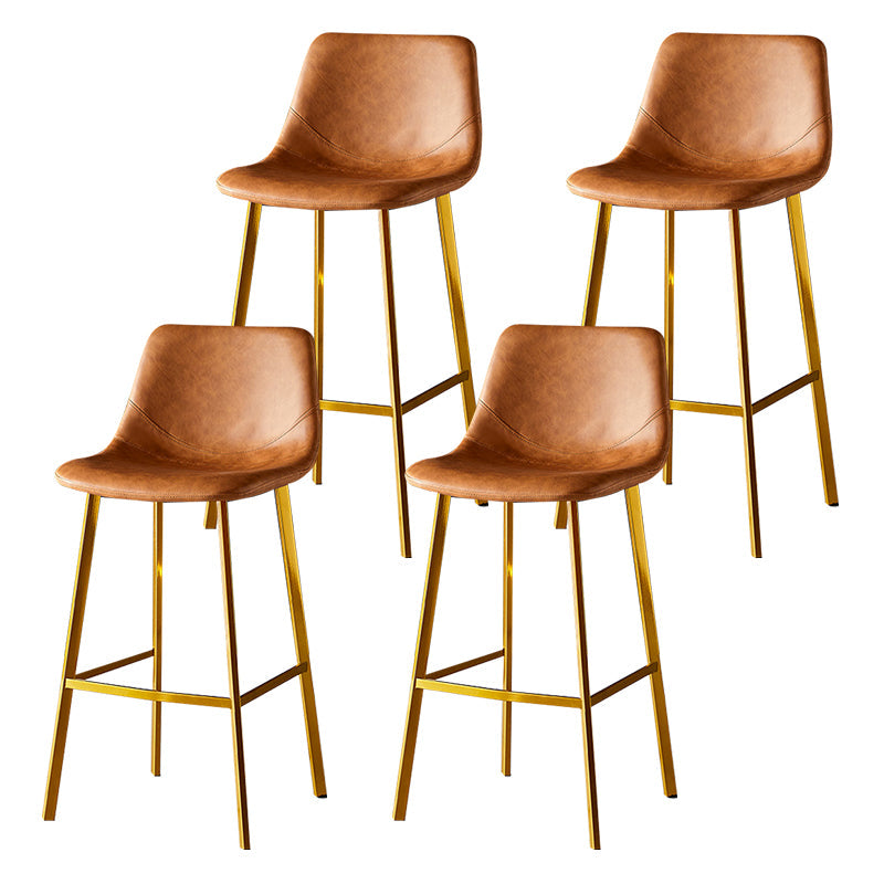 Industrial Leather Iron Counter Stools Low Back Bar Stools with Footrest Brown Gold 4 Piece Set Clearhalo 'Bar Furniture' 'Bar Stools' 'bar_stools' 'furn' 'furn_bar_stools' 'Furniture' 'furniture_bar_stools' 'Kitchen & Dining Furniture' 4730324