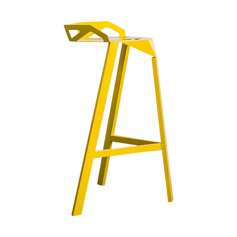 Industrial Stackable Iron Counter Stools Low Back 3 Legs Bar Stools with Footrest Yellow 1 Piece Clearhalo 'Bar Furniture' 'Bar Stools' 'bar_stools' 'furn' 'furn_bar_stools' 'Furniture' 'furniture_bar_stools' 'Kitchen & Dining Furniture' 4730357