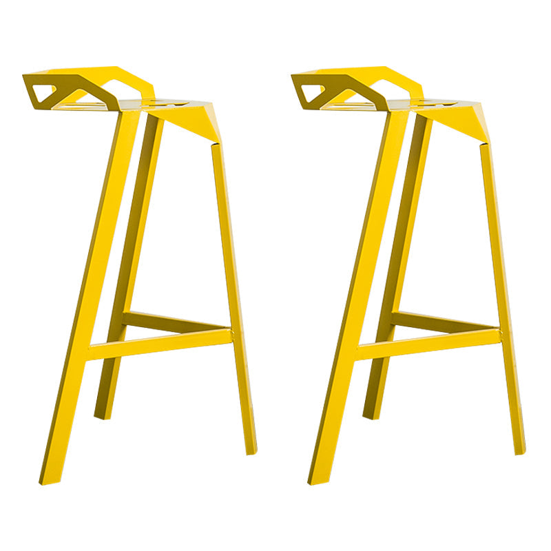 Industrial Stackable Iron Counter Stools Low Back 3 Legs Bar Stools with Footrest Yellow 2 Piece Set Clearhalo 'Bar Furniture' 'Bar Stools' 'bar_stools' 'furn' 'furn_bar_stools' 'Furniture' 'furniture_bar_stools' 'Kitchen & Dining Furniture' 4730364