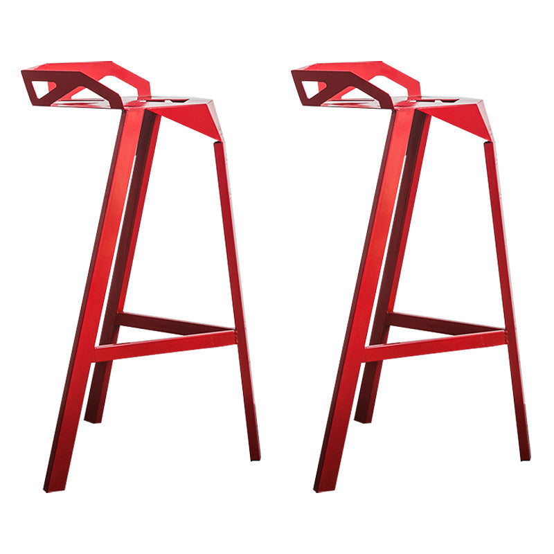 Industrial Stackable Iron Counter Stools Low Back 3 Legs Bar Stools with Footrest Red 2 Piece Set Clearhalo 'Bar Furniture' 'Bar Stools' 'bar_stools' 'furn' 'furn_bar_stools' 'Furniture' 'furniture_bar_stools' 'Kitchen & Dining Furniture' 4730366