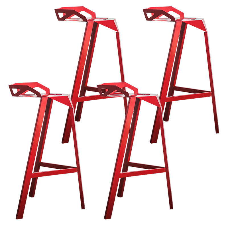 Industrial Stackable Iron Counter Stools Low Back 3 Legs Bar Stools with Footrest Red 4 Piece Set Clearhalo 'Bar Furniture' 'Bar Stools' 'bar_stools' 'furn' 'furn_bar_stools' 'Furniture' 'furniture_bar_stools' 'Kitchen & Dining Furniture' 4730373