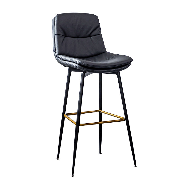 Scandinavian Leather Metal Counter Stools Black Low Back Bar Stools with Footrest Black 1 Piece Clearhalo 'Bar Furniture' 'Bar Stools' 'bar_stools' 'furn' 'furn_bar_stools' 'Furniture' 'furniture_bar_stools' 'Kitchen & Dining Furniture' 4730378