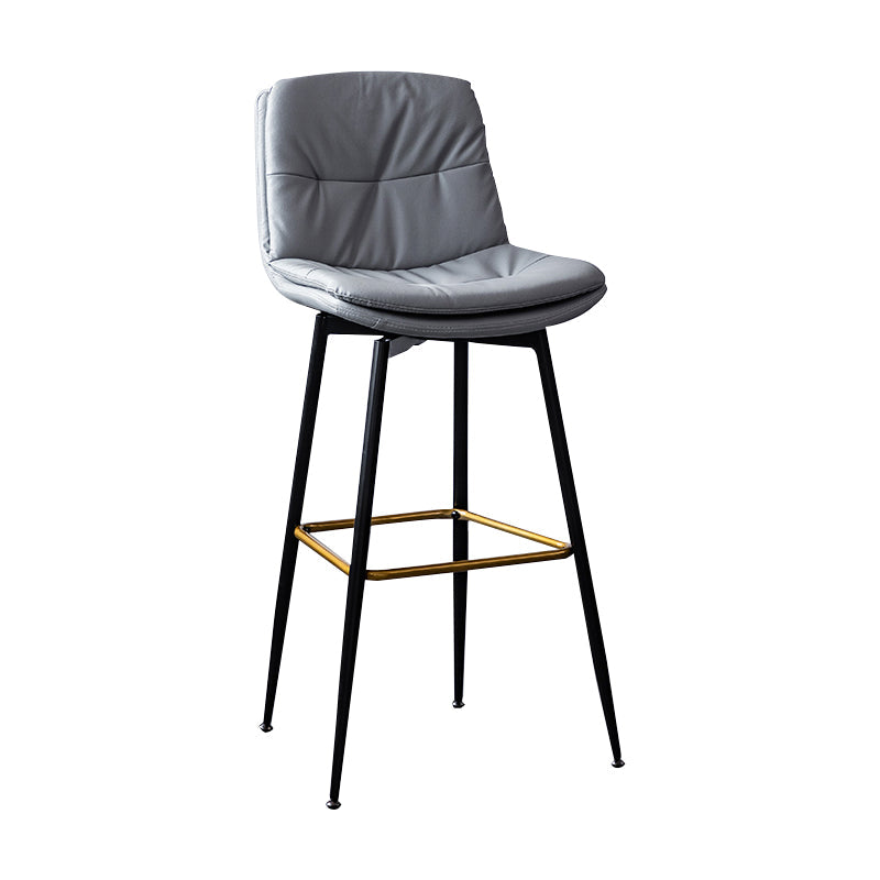 Scandinavian Leather Metal Counter Stools Black Low Back Bar Stools with Footrest Light Gray 1 Piece Clearhalo 'Bar Furniture' 'Bar Stools' 'bar_stools' 'furn' 'furn_bar_stools' 'Furniture' 'furniture_bar_stools' 'Kitchen & Dining Furniture' 4730379