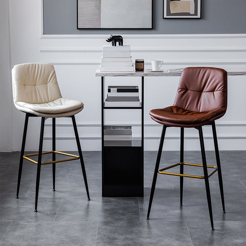 Scandinavian Leather Metal Counter Stools Black Low Back Bar Stools with Footrest Clearhalo 'Bar Furniture' 'Bar Stools' 'bar_stools' 'furn' 'furn_bar_stools' 'Furniture' 'furniture_bar_stools' 'Kitchen & Dining Furniture' 4730380