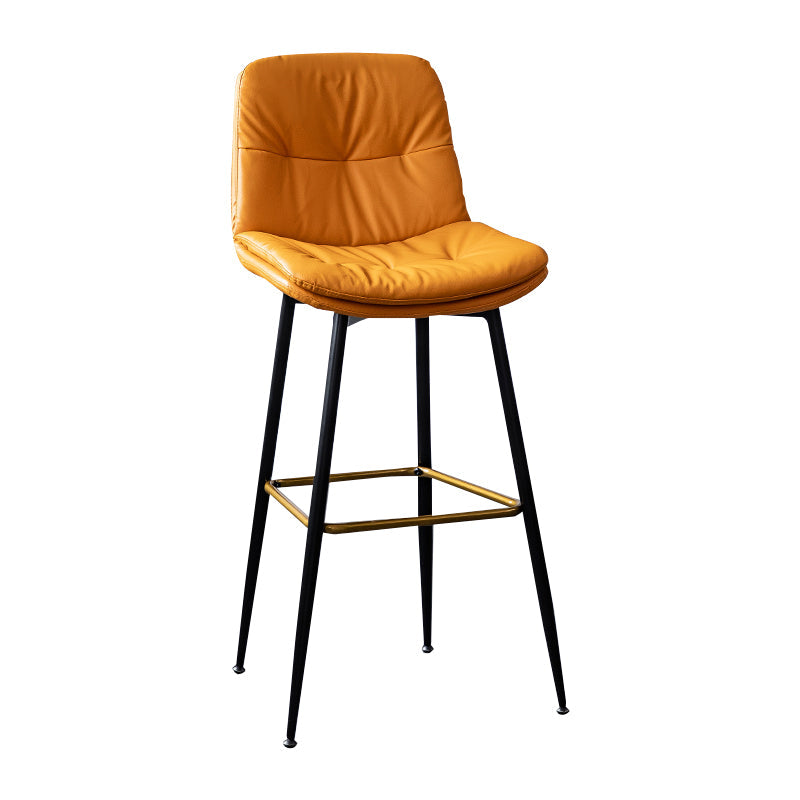 Scandinavian Leather Metal Counter Stools Black Low Back Bar Stools with Footrest Yellow 1 Piece Clearhalo 'Bar Furniture' 'Bar Stools' 'bar_stools' 'furn' 'furn_bar_stools' 'Furniture' 'furniture_bar_stools' 'Kitchen & Dining Furniture' 4730381
