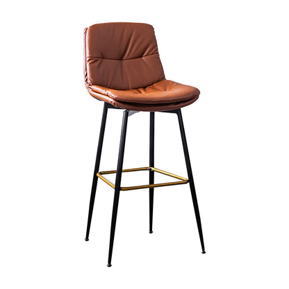 Scandinavian Leather Metal Counter Stools Black Low Back Bar Stools with Footrest Coffee 1 Piece Clearhalo 'Bar Furniture' 'Bar Stools' 'bar_stools' 'furn' 'furn_bar_stools' 'Furniture' 'furniture_bar_stools' 'Kitchen & Dining Furniture' 4730384