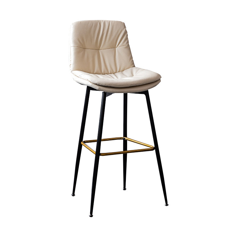 Scandinavian Leather Metal Counter Stools Black Low Back Bar Stools with Footrest Off-White 1 Piece Clearhalo 'Bar Furniture' 'Bar Stools' 'bar_stools' 'furn' 'furn_bar_stools' 'Furniture' 'furniture_bar_stools' 'Kitchen & Dining Furniture' 4730385
