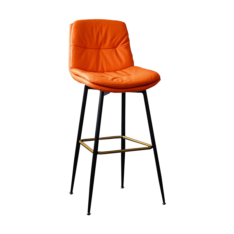 Scandinavian Leather Metal Counter Stools Black Low Back Bar Stools with Footrest Orange 1 Piece Clearhalo 'Bar Furniture' 'Bar Stools' 'bar_stools' 'furn' 'furn_bar_stools' 'Furniture' 'furniture_bar_stools' 'Kitchen & Dining Furniture' 4730387