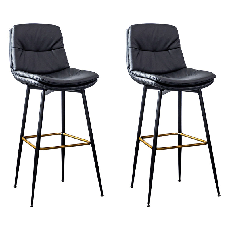 Scandinavian Leather Metal Counter Stools Black Low Back Bar Stools with Footrest Black 2 Piece Set Clearhalo 'Bar Furniture' 'Bar Stools' 'bar_stools' 'furn' 'furn_bar_stools' 'Furniture' 'furniture_bar_stools' 'Kitchen & Dining Furniture' 4730389